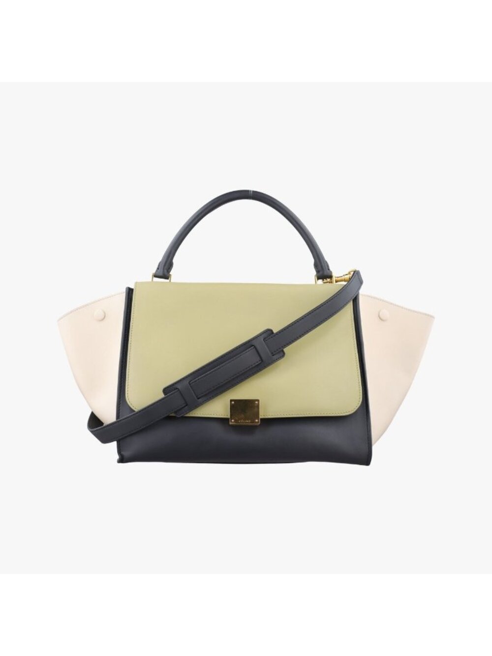 Celine Trapeze Green Black White Leather Handbag